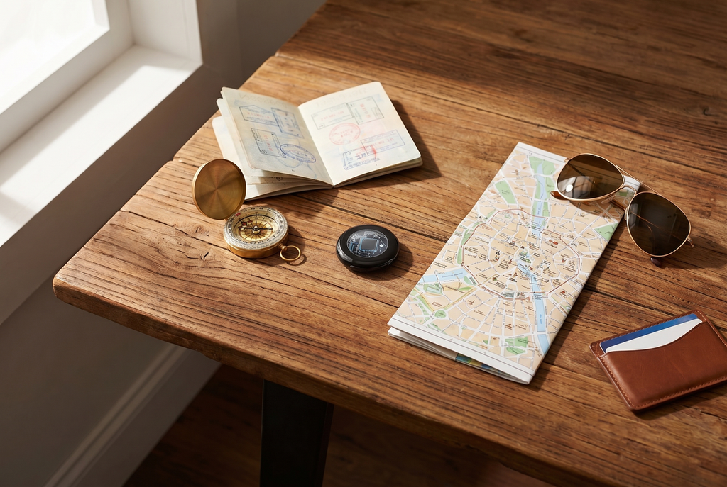 Tukio TX02 tracker with passport, map and travel essentials